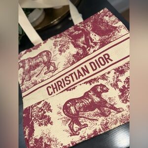 Dior Burgundy and Cream Tote Bag